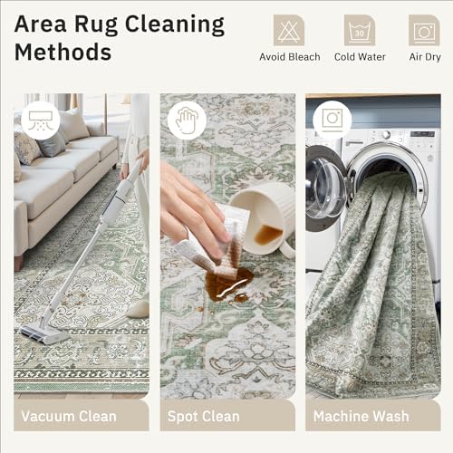 Soalmost 4x6 Area Rug for Living Room, Washable Rugs Non-Slip, Green/Brown - Image 6