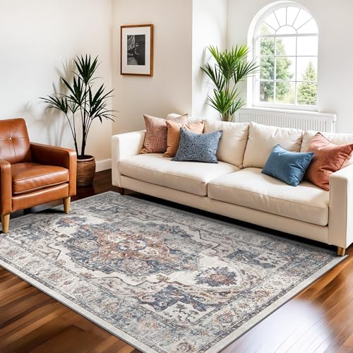 Washable 3x5 Kitchen Area Rugs: Cozy Soft Beside Low Pile Carpet for Living Room Bedroom Indoor Light-weight Doormat Anti-Slip Thin Low-Pile Rug for Entryway Nursery Small Vintage Floor Mat(3x5,Brick) - Image 2