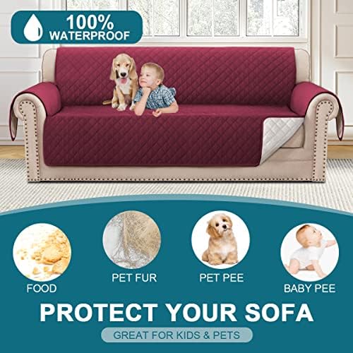 Turquoize 100% Waterproof Couch Cover Sofa Covers Washable Couch Covers for 3 Cushion Couch Pet Friendly Triple Non-Slip Couch Cover for Dogs Furniture Covers for Pets, Kids,Dog (Sofa 70", Burgundy) - Image 2