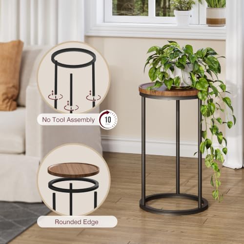 YAUKOMEL Small Round Side Table,Round Sofa End Table Walnut - Image 3