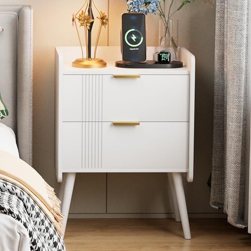 Aenuert White Nightstand Modern Bedside Table with 2 Storage Drawer, Small Night Stand, Wooden Sofa Side Table for Bedroom,Study Room and Small Spaces by Aenuert