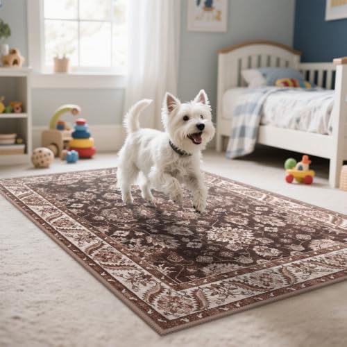 Hanples 4x6 Area Rugs for Living Room, Washable Rug Vintage Floral, Rust - Image 4