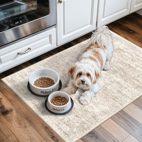 2x3 Feet Washable Entryway Rug, Non-Slip Small Kitchen Throw Mat for Sink, Soft Low-Pile Stain & Fade-Resistant Indoor Mat for Pet Area & Bathroom (Cream/Beige) - Image 4