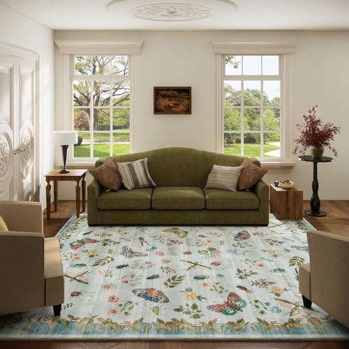 Machine Washable Rug for Living Room: 5x7 Area Rugs Vintage Rug Stain Resistant Non Slip Low Pile Soft Lightweight Carpets Rugs for Bedroom Kitchen Dining Room Nursery Kids Room Farmhouse Indoor by palohom