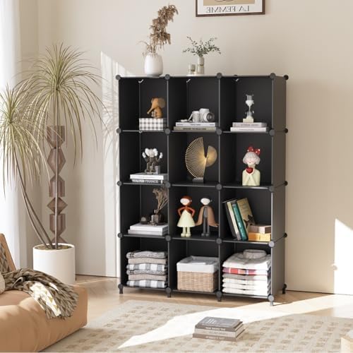 AWTATOS 12 Cube Storage Organizer, Closet Organizer Storage Shelves, Black - Image 2