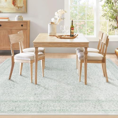 6x9 Area Rugs for Living Room: Washable Vintage Floral Rug Low Pile Non-Slip Boho Carpet for Nursery Bedroom Dining Room (Green, 6'x9') - Image 3