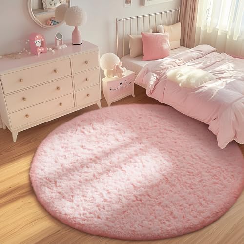 Ophanie Round Rugs 6Ft Pink Circle Area Rug,Fuzzy Bedroom Carpet,Large Shag Plush Floor Kawaii Christmas Living Room Rugs 6 Foot,Cute Room Decor for Kids Teen Girls Baby with Over 99 pcs Pile fibers - Image 3