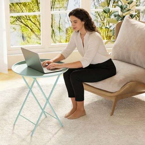 Garden 4 you Folding TV Tray Table, Metal Round Side Table, Green Dinner Table with Metal Frame, Modern Outdoor Tray Table for Living Room, Bedroom, Patio & Small Spaces, 1 Pack - Image 3
