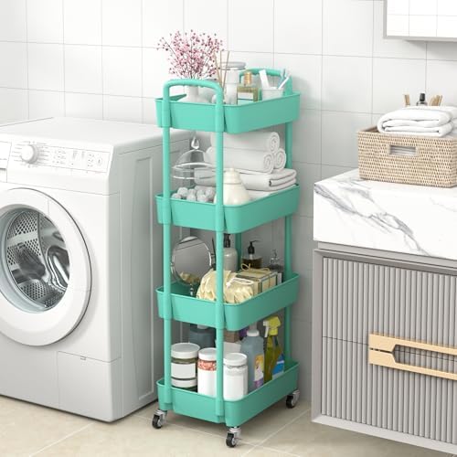 Sywhitta 4-Tier Plastic Rolling Utility Cart with Wheels for Storage,Green - Image 4