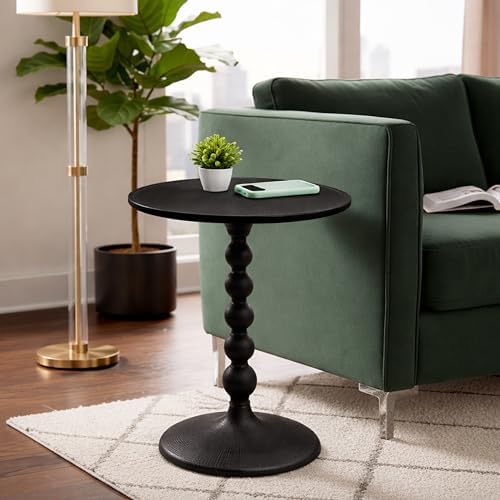 CLEENTABLE Round Metal Accent End Table, Hammered Top, 21 in, Black - Image 3