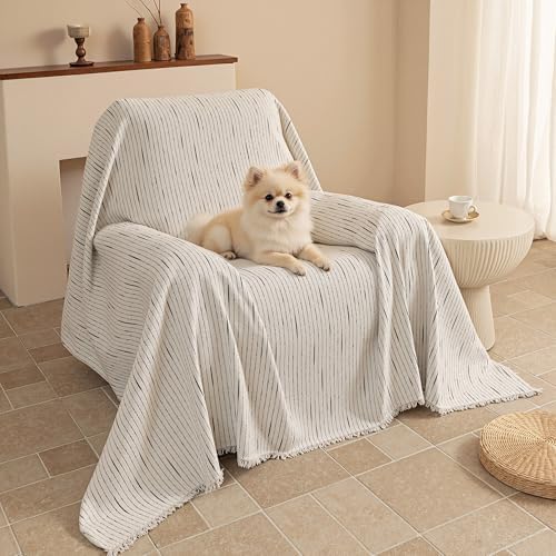 MYSKY HOME Chair Covers Armchair, Recliner Chair Cover Beige Couch Cover, Sofa Covers for Sectional Sofa L Shape Oversized Couch Covers Protector for Dogs Pets Couch Throw Slipcover Washable, 71"X91" by MYSKYHOME