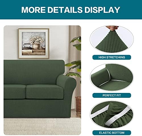 Turquoize 4 Piece Sofa Covers for 3 Cushion Couch Sofa Slipcover Soft Couch Cover for Dogs-Washable Sofa Furniture Covers with 3 Individual Large Cushion Covers (XL Sofa, Bronze Green) - Image 4