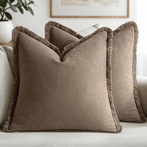 MIULEE Linen Decorative Fall Euro Throw Pillow Covers Cocoa Brown 28x28 by MIULEE