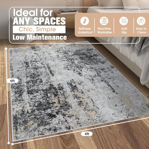 4x6 Area Rugs for Living Room Washable Bedroom Dining Room Black Grey Gold - Image 2