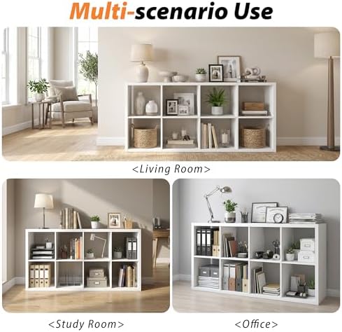 WannabeMyself【2026 Wooden Thick Frame】 8 Cube Storage Organizer with Anti-Tipping Kits, Reversible Open Back Book Shelf,Bookcase for Living Room,Bedroom,Entrance Hall,Office,11.6×48×24.6,White - Image 6