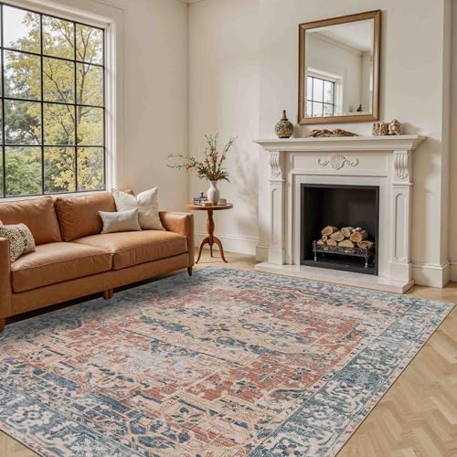 Rugxara 6x9 Area Rugs Washable Rug for Living Room Bedroom, Coral Blue - Image 4