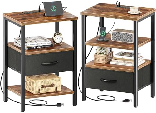 SUPERJARE Nightstand Set of 2 with Charging Station, USB-C Port, End Tables by SUPERJARE