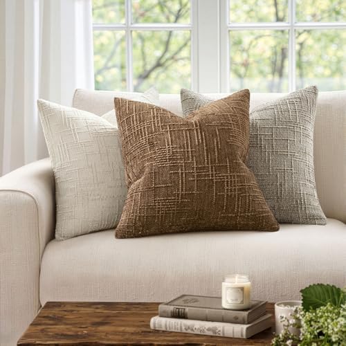 MIULEE Chenille Textured Fall Throw Pillow Covers Toffee 20x20 Set of 2 - Image 5