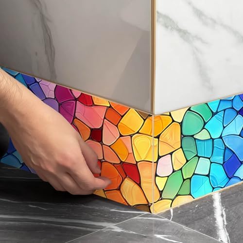 IVN Wallpaper Border Peel and Stick Wall Rainbow Glass Mosaic 4x196 Inch - Image 6