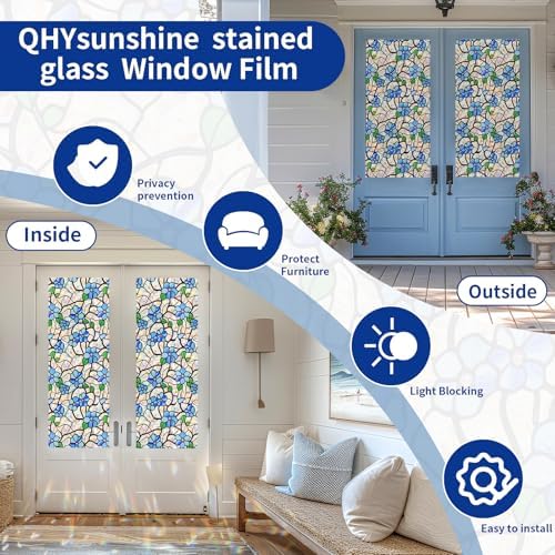 QHY Sunshine Privacy Window Film with Installation Tool Decorative Stained Glass Window Stickers Reusable Window Film (Indigo Rainbow, 23.6 x 78.7) - Image 5