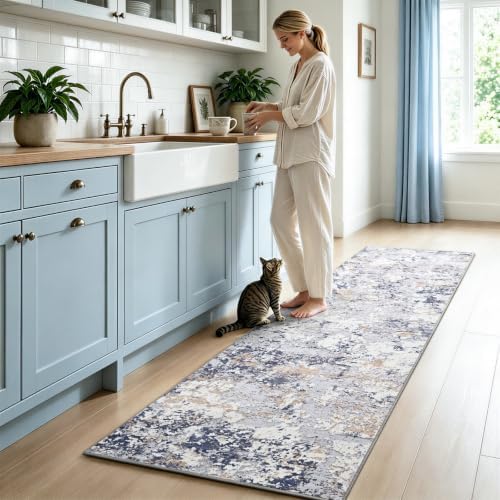 Toneed Washable 2x6 Non-Slip Abstract Runner Rug for Hallway Kitchen by Toneed