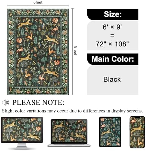 DUKINO 6x9 Area Rug, Washable Animal Living Room Rug Non Slip, Black - Image 2