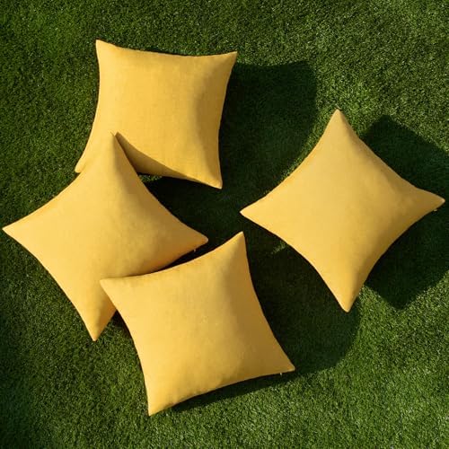 MIULEE Pack of 4 Decorative Outdoor Throw Pillow Covers Linen Waterproof Pillow Covers Summer Farmhouse Cushion Cases for Patio Garden Tent Balcony Couch Sofa 18x18 Inch Yellow - Image 4