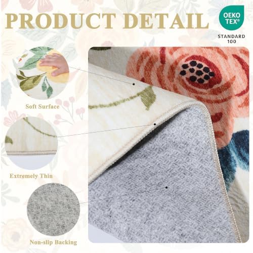 DUKINO 2.6x12 Kitchen Runner Rug, Floral Non Slip Washable Rug Beige Yellow - Image 4