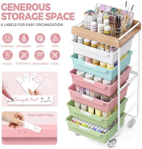 SYKIARIOL 6 Drawer Rolling Cart for Craft Storage,Utility Cart,Colourful - Image 5