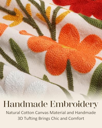 Embroidered Lumbar Pillow Cover 20x12 Inch, Flower Cluster - Image 2