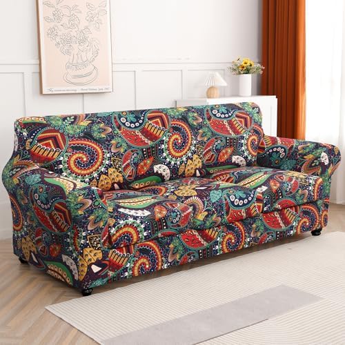 SearchI Stretch Sofa Cover Printed Couch Cover, Floral Pattern 4 Pieces Sofa Slipcover with 3 Separate Cushion Cover, Washable Furniture Protector for Living Room(Sofa, Paisley Pattern) - Image 2