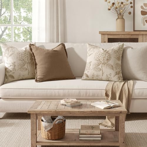 Set of 2 Decorative Floral Pillow Covers 22x22 Inch Tan Beige - Image 4