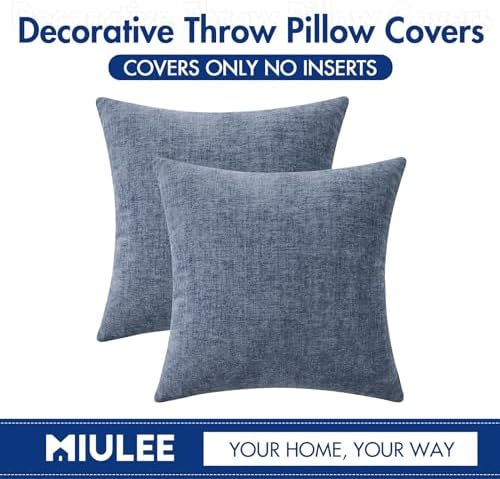 MIULEE Soft Chenille Throw Pillow Covers Dark Grey Blue 18x18 Pack of 2 - Image 6