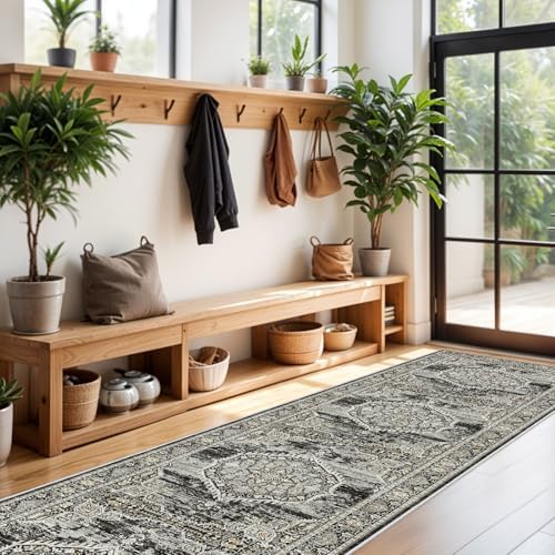 Washable Hallway Runner Rugs 3x16: Soft Ultra Thin Low Pile Carpet Machine Washable Indoor Lightweight Rug Runner Anti Slip Backing Rugs for Living Room Bedroom Kitchen 3'x16' Black - Image 2