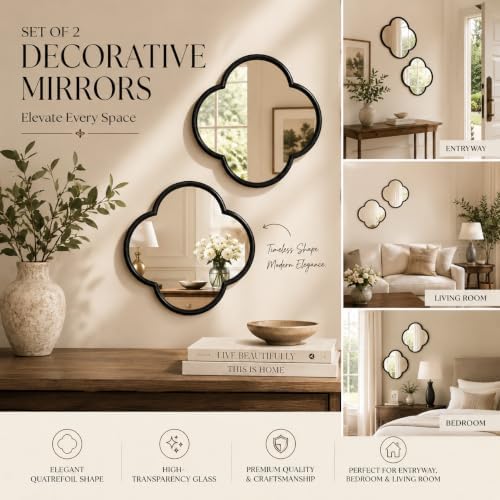 2 PCS Clover Mirror Wall Decor, Metal Framed Glass Mirror Tiles, Lucky Four Leaf Clover Design Decorative Mirrors for Home Office, Dorm, Hallway, DIY Wall Art Mirror Set - Image 7