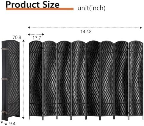 FDW Room Divider 8 Panel Folding Privacy Divider 6 Ft Indoor Wall Divider Portable Partition Wood Screen, Coal Black - Image 7