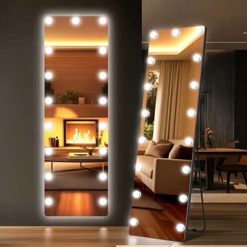 Kosmonia 56"x18" Hollywood Full Length Mirror with Light, 17 Dimmable Bulbs - Image 2