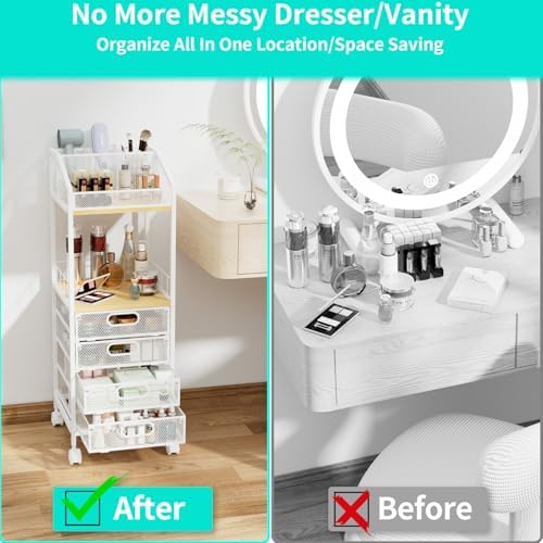 HapiRm Rolling Cart Makeup Organizer - Metal Makeup Cart with Wheels and Drawers for Small Spaces & Messy Vanities, Space-Saving Beauty Cosmetics Cart Storage Cabinet Stand for Perfume Hair Tools - Image 4