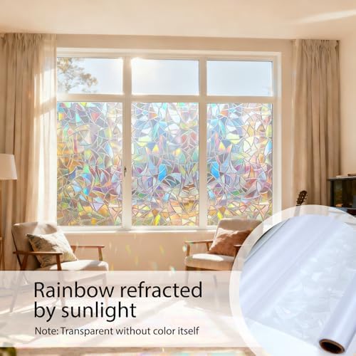 Rainbow 3D Window Privacy Stickers - Static Cling No Glue Film with Installation Tools, Anti UV Heat Block Stained Glass Look Decals Reusable for Home Glass Door Windows,29.5 x78.74 Inches - Image 3
