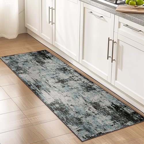 RELEANY Washable Runner 2'x6' Abstract Area Rug for Hallway Teal Black - Image 3
