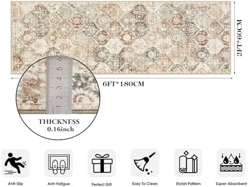 Lahome Moroccan Hallway Runner, 2x6 Kitchen Runner Rugs Non Skid Washable - Image 2