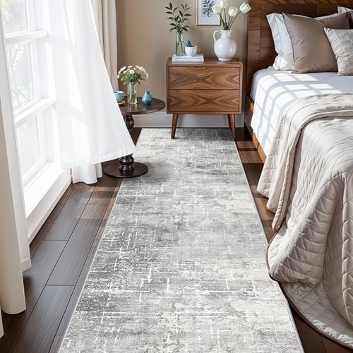 HY HAOYUNLAI Abstract 2x8 Runner: Washable Non-Slip 8ft Hallway Carpet Stain-Resistant Laundry Room Kitchen Area Rug Throw Entryway Foyer Mat Soft Living Room Bedroom Beside Runner Rug(2x8,Light/Grey) by HYHAOYUNLAI