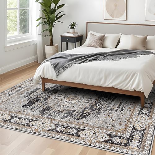 8x10 Washable Area Rug for Living Room - Non-Slip Vintage Rugs Black Gray - Image 2