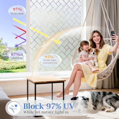 Coavas Frosted Window Privacy Film Static Cling Non-Adhesive for Glass Windows, Heat Control UV Blocking Sun Blocking Anti Glare, Day and Night Bathroom Home Office Cover, 35.4"x118" - Image 2