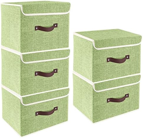 TYEERS Foldable Storage Boxes with Lids 5 Pack Fabric Storage Bins with Lids, Closet Organizers for Clothes Storage, Room Organization, Office Storage, Toys - Green by StorageOrganization