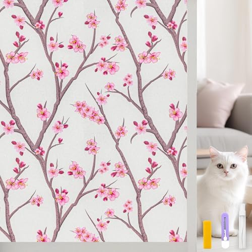 Countewol Stained Glass Privacy Window Film Static Cling Window Film Anti-Glare UV Protection Removable Decorative Window Clings for Home（Frosted Sakura 78.7" L*35.4" W by Countewolwindowfilm
