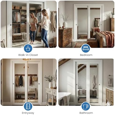 48"(Double 25") x 80" Mirrored Sliding Closet Door Hardware Track Kits - Image 7