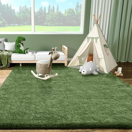 Ophanie Gray Green Rugs for Living Room 5x8,Grass Shag Fluffy Large Fuzzy Plush Soft Carpets,Floor Shaggy Area Rugs for Bedroom,Carpet for Kids Boys Girls Dorm Decor with Over 99 pcs Pile fibers - Image 3