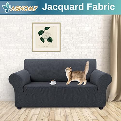 Asnomy Stretch Couch Covers Washable,loveseat Cover Slipcovers,Charcoal Ash - Image 2