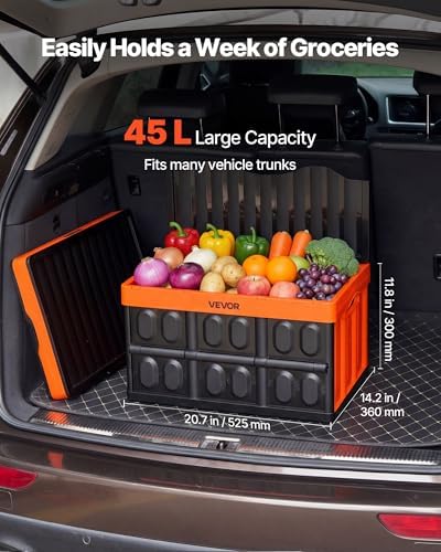 VEVOR Plastic Collapsible Storage Bins with Lids, 45L 3Packs, Stackable Folding Storage Crates with Handles, Holds 44 lbs Per Bin, Heavy Duty Containers, Space-Saving Baskets, for Home Organizing - Image 2